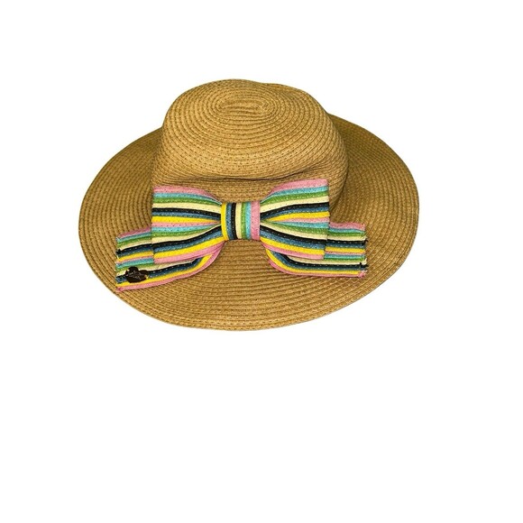 Betsey Johnson Accessories - Betsy Johnson Sun Hat 100% Paper Rainbow Bow Womens Beach‎ Floppy